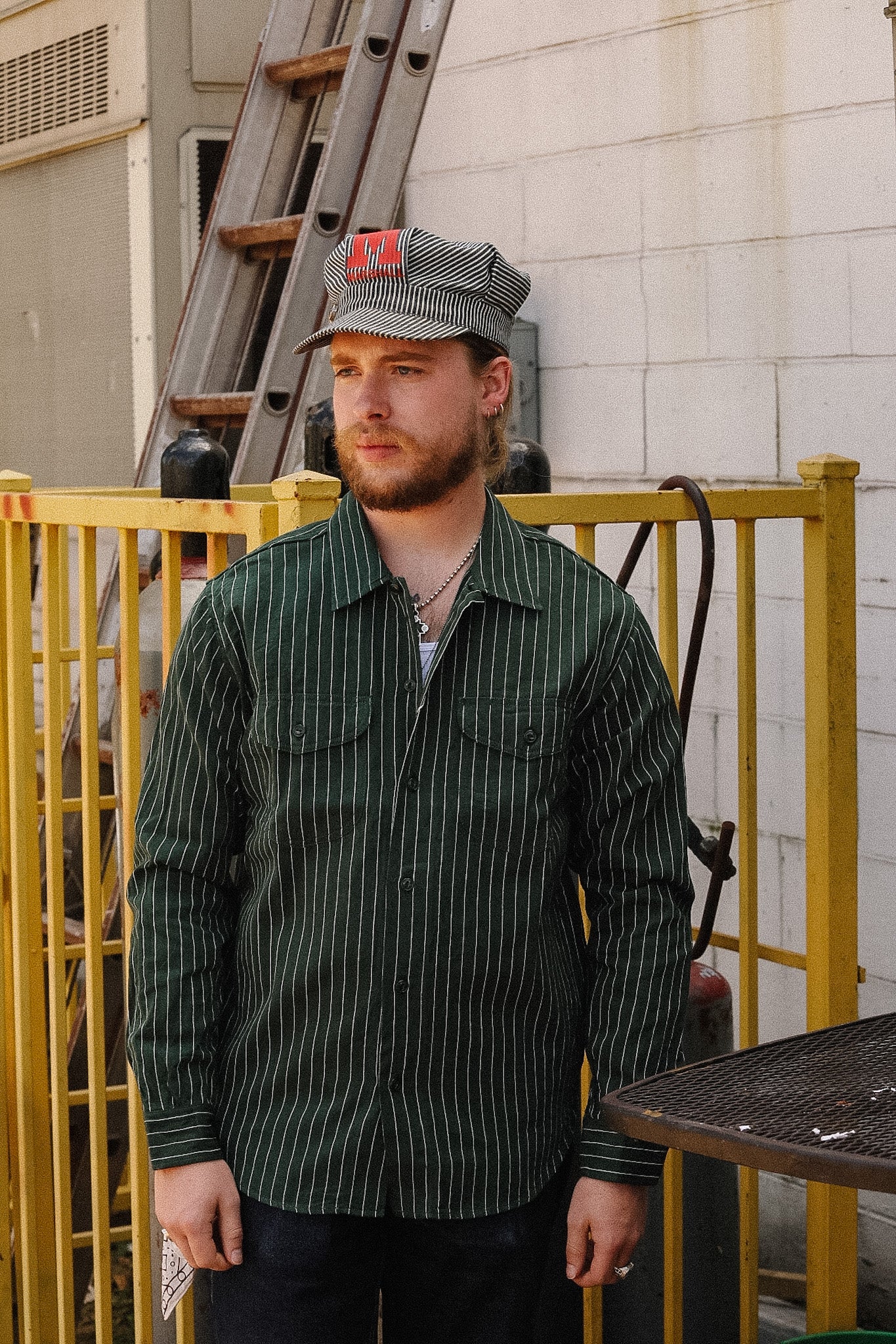 SC28652 Sugar Cane Coke Stripe Long Sleeve Work Shirt- Green