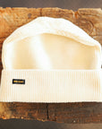 100% Wool Ribbed Beanie- White IHG-WOOL