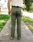 9oz Mercerized Selvedge Cotton Relaxed Tapered Cut Chinos - Olive IH-727-OLV