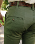 9oz Mercerized Selvedge Cotton Relaxed Tapered Cut Chinos - Olive IH-727-OLV