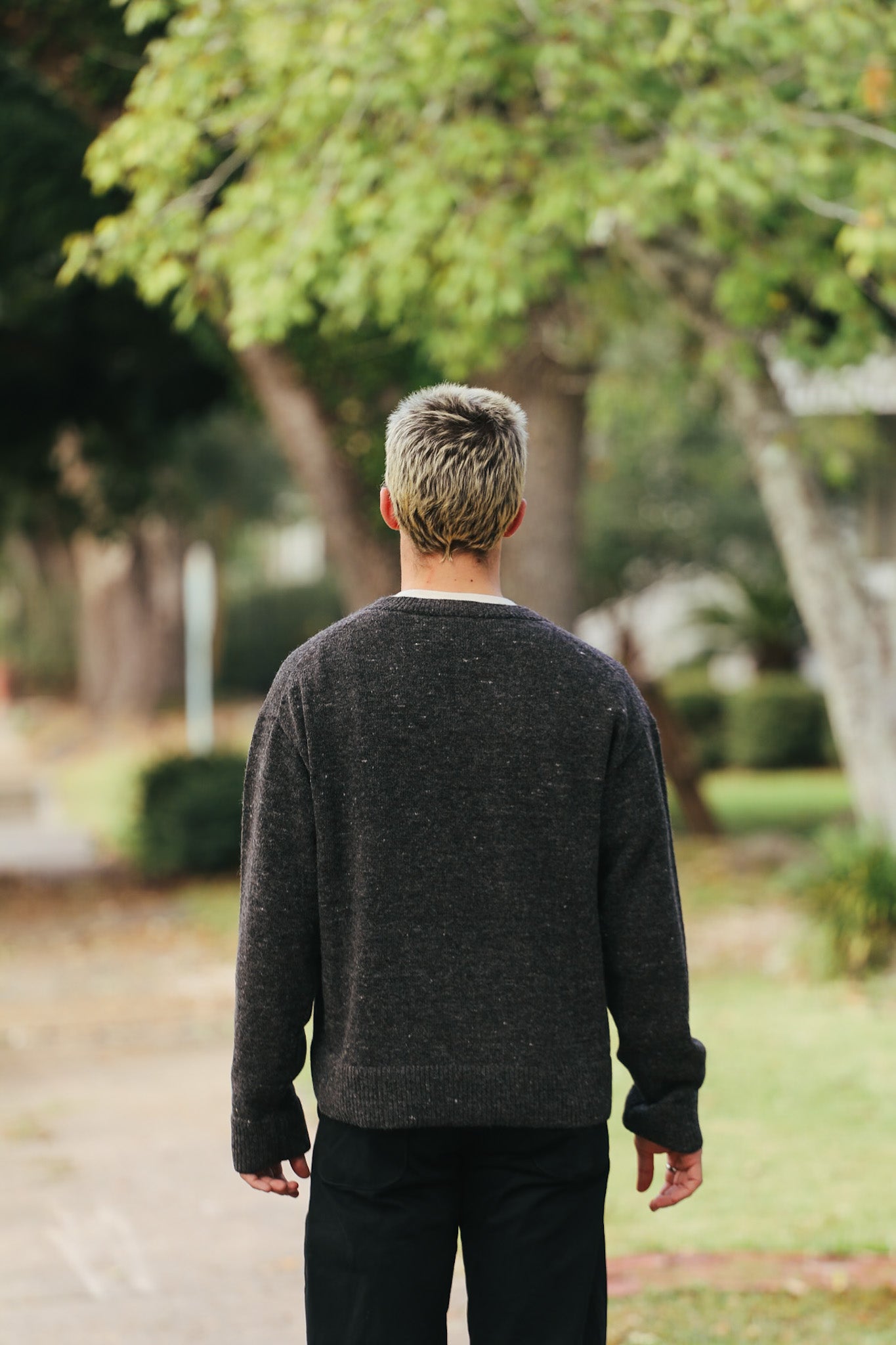 V-Neck Sweater- Pewter Tweed