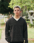 V-Neck Sweater- Pewter Tweed
