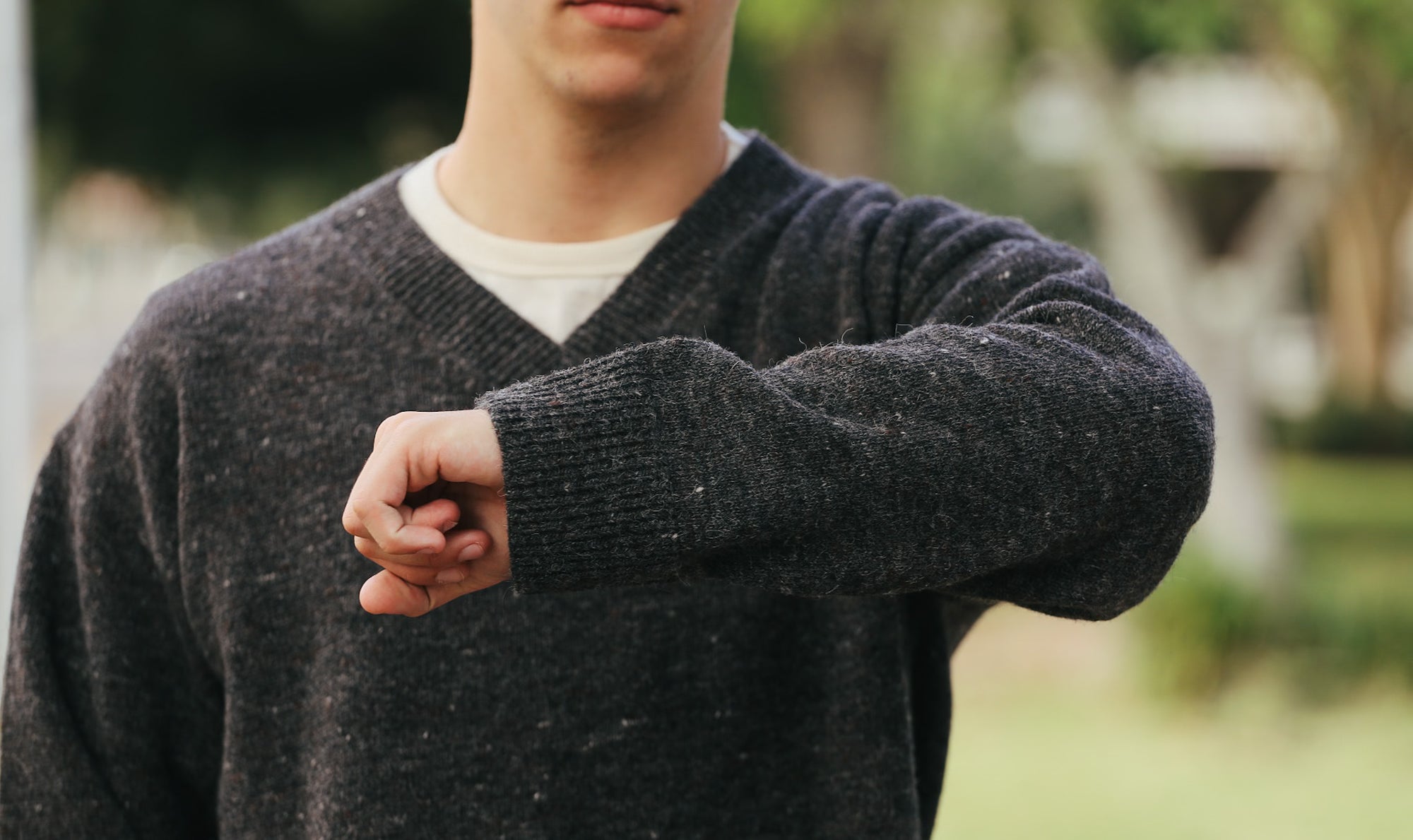 V-Neck Sweater- Pewter Tweed