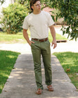 9oz Mercerized Selvedge Cotton Relaxed Tapered Cut Chinos - Olive IH-727-OLV