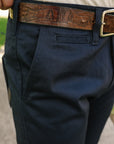 9oz Mercerized Selvedge Cotton Relaxed Tapered Cut Chinos - Navy IH-727-NAV