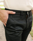 9oz Mercerized Selvedge Cotton Relaxed Tapered Cut Chinos - Black IH-727-BLK