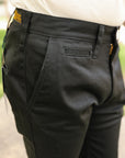 9oz Mercerized Selvedge Cotton Relaxed Tapered Cut Chinos - Black IH-727-BLK