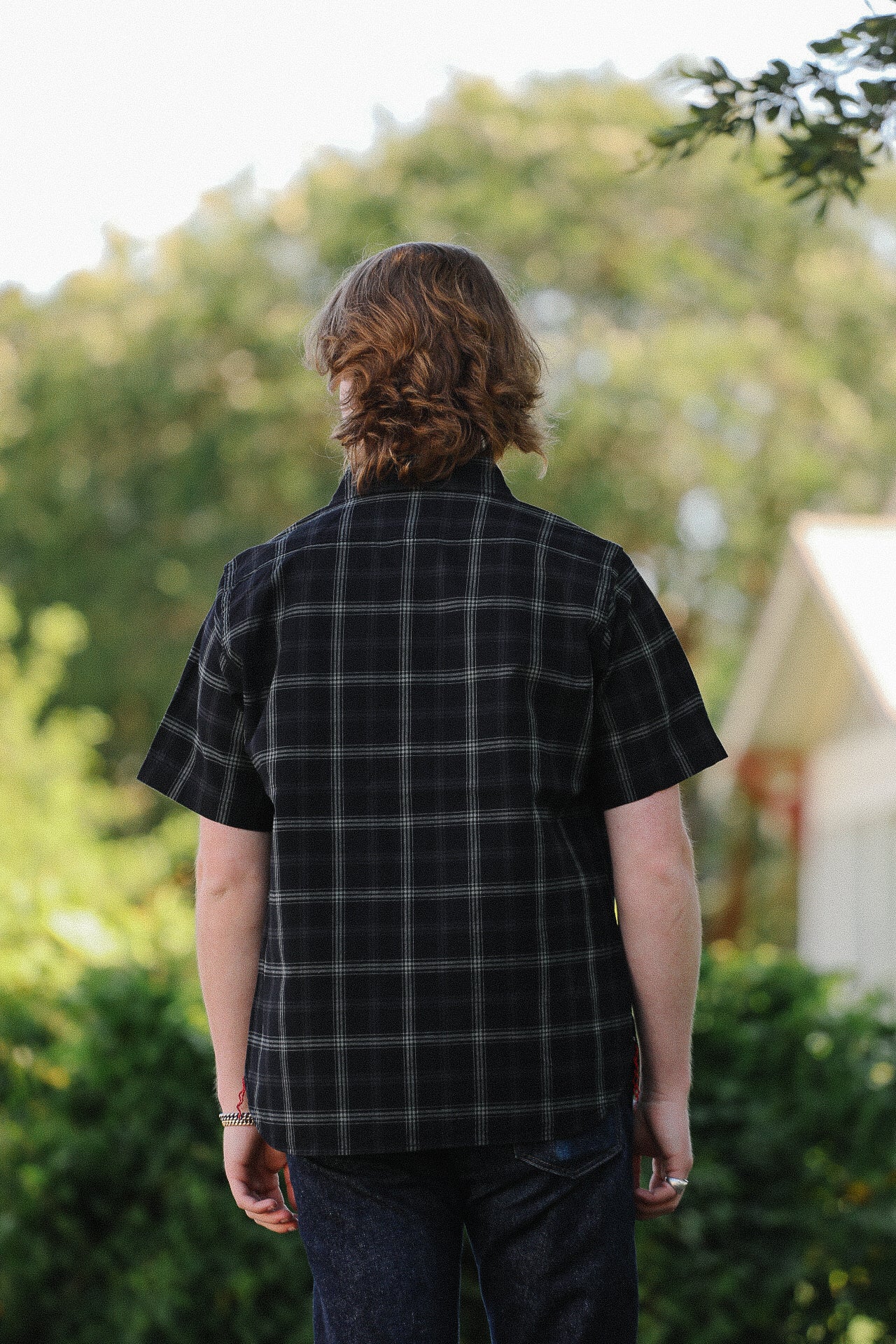 5oz Selvedge Short Sleeved Madras Check Work Shirt - Black IHSH-419-BLK