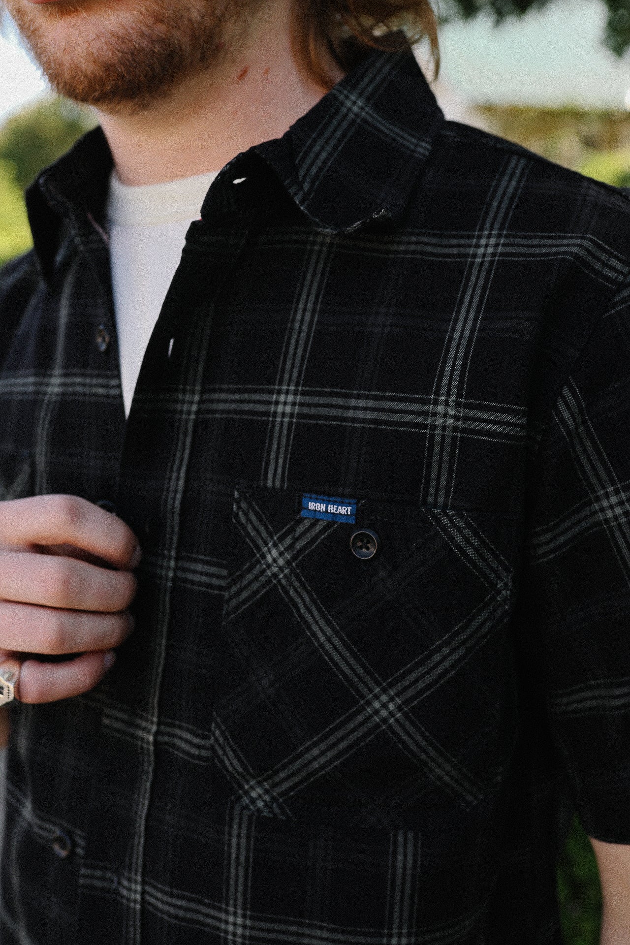 5oz Selvedge Short Sleeved Madras Check Work Shirt - Black IHSH-419-BLK