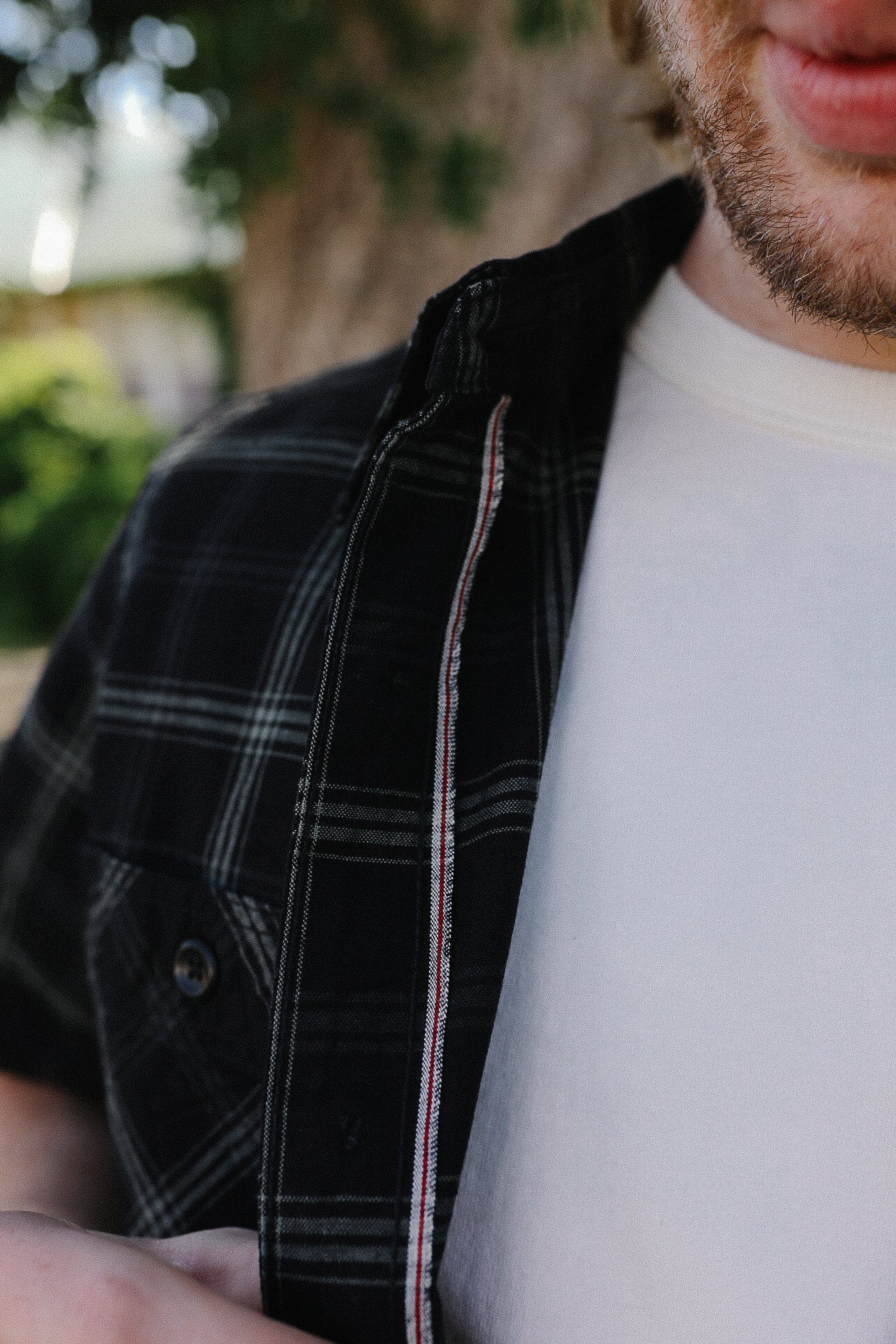 5oz Selvedge Short Sleeved Madras Check Work Shirt - Black IHSH-419-BLK