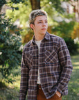 Slubby Heavy Flannel Check Work Overshirt - Brown IHSH-430-BRN