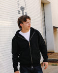 14oz Ultra Heavyweight Loopwheel Cotton Zip Up Hoodie - Black IHSW-10-BLK