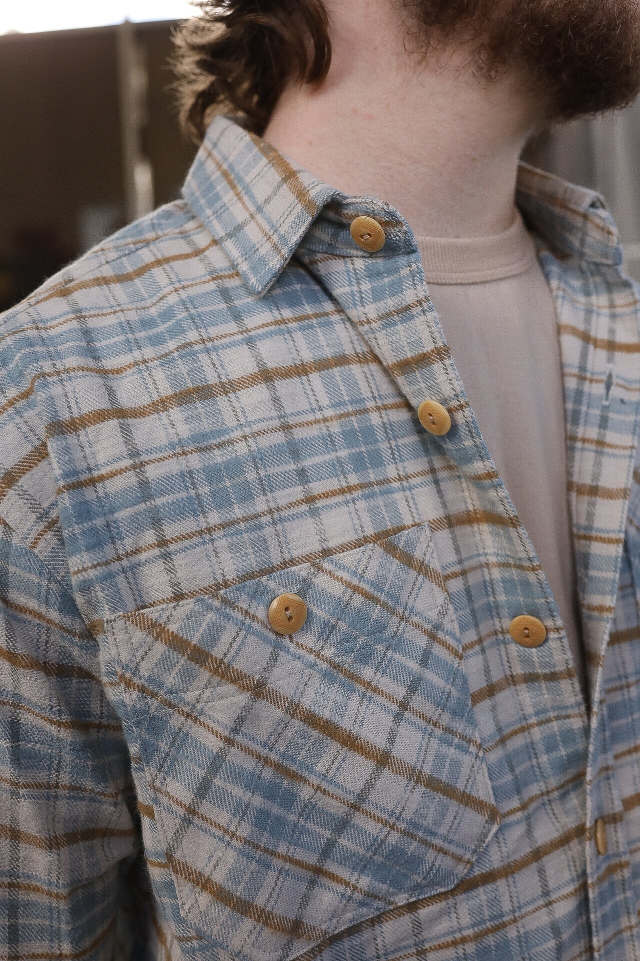 Flannel Work Shirt- Blue and Cream Slub