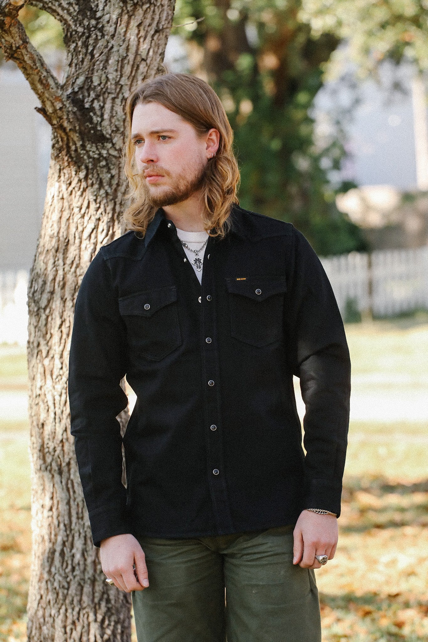 IHSH-218-BLK 12oz Selvedge Denim Western Shirt 