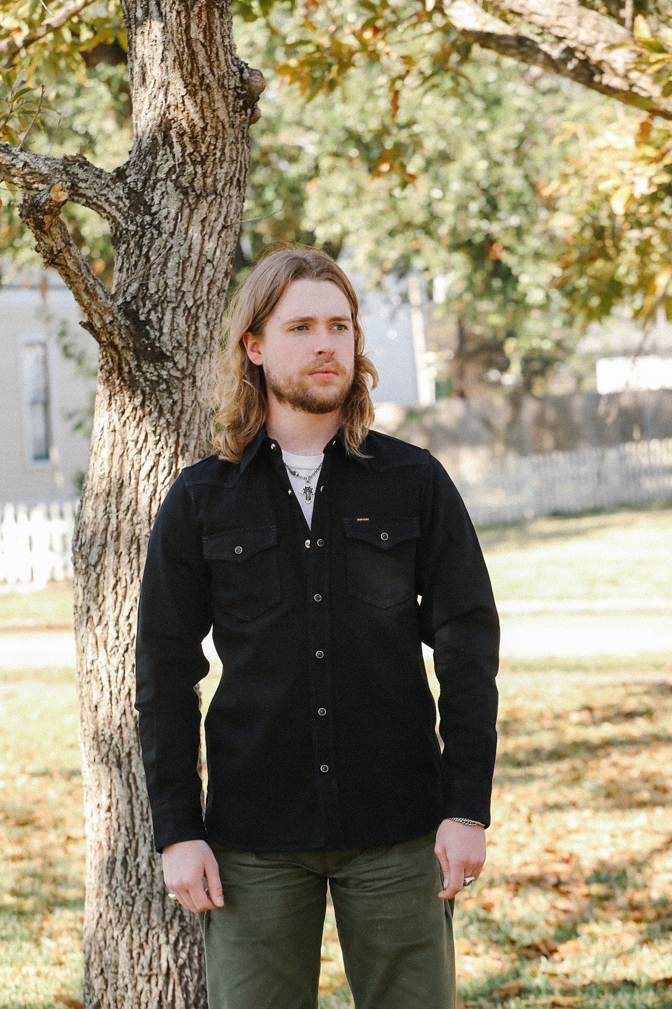jeans and black dress shirt IHSH-218-BLK 12oz Selvedge Denim Western Shirt 