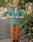 5oz Selvedge Madras Check Short Sleeve Work Shirt - Green