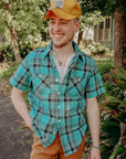 5oz Selvedge Madras Check Short Sleeve Work Shirt - Green (IHSH-360)