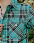 5oz Selvedge Madras Check Short Sleeve Work Shirt - Green (IHSH-360)