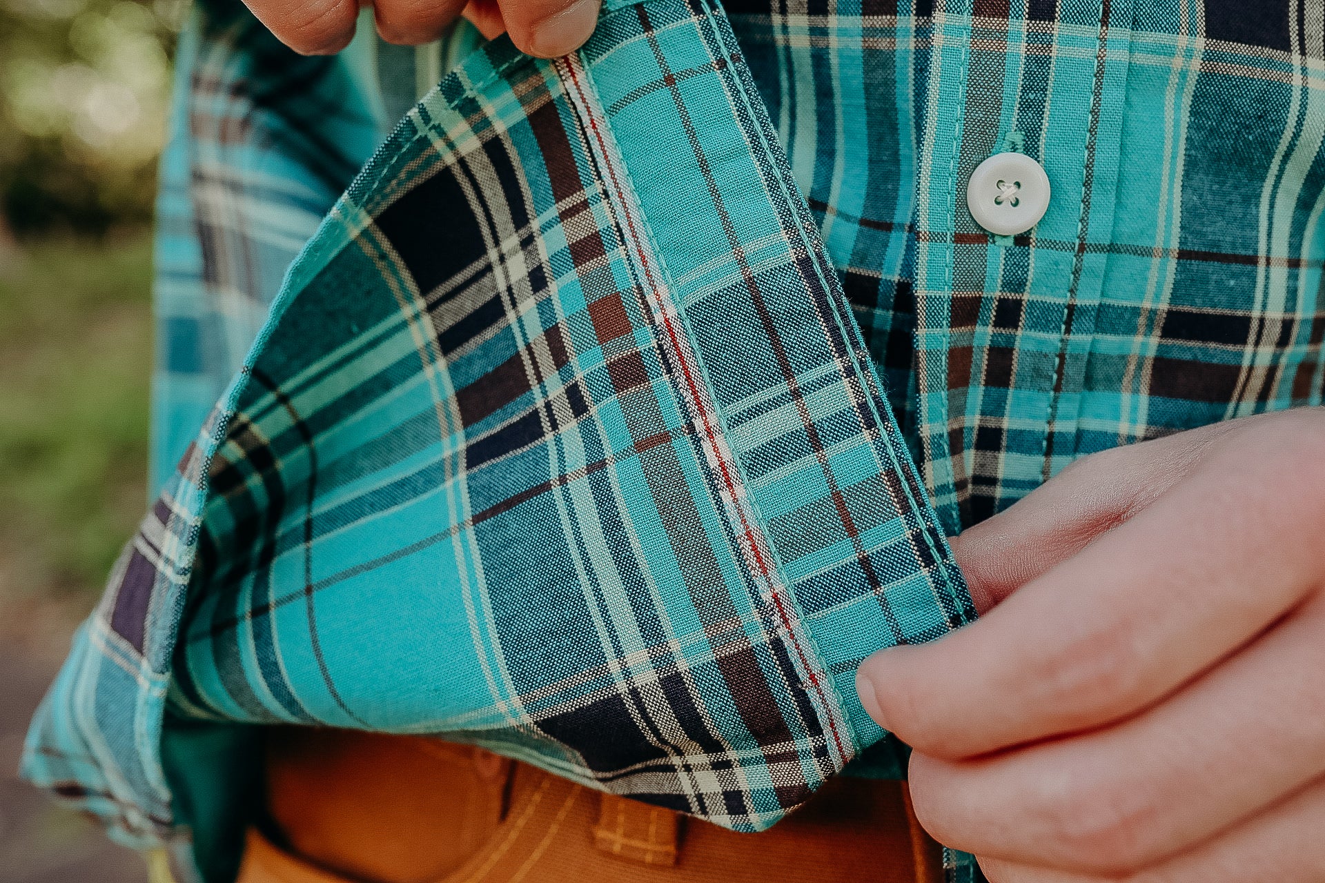 5oz Selvedge Madras Check Short Sleeve Work Shirt - Green (IHSH-360)