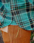 5oz Selvedge Madras Check Short Sleeve Work Shirt - Green (IHSH-360)