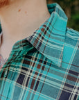 5oz Selvedge Madras Check Short Sleeve Work Shirt - Green (IHSH-360)