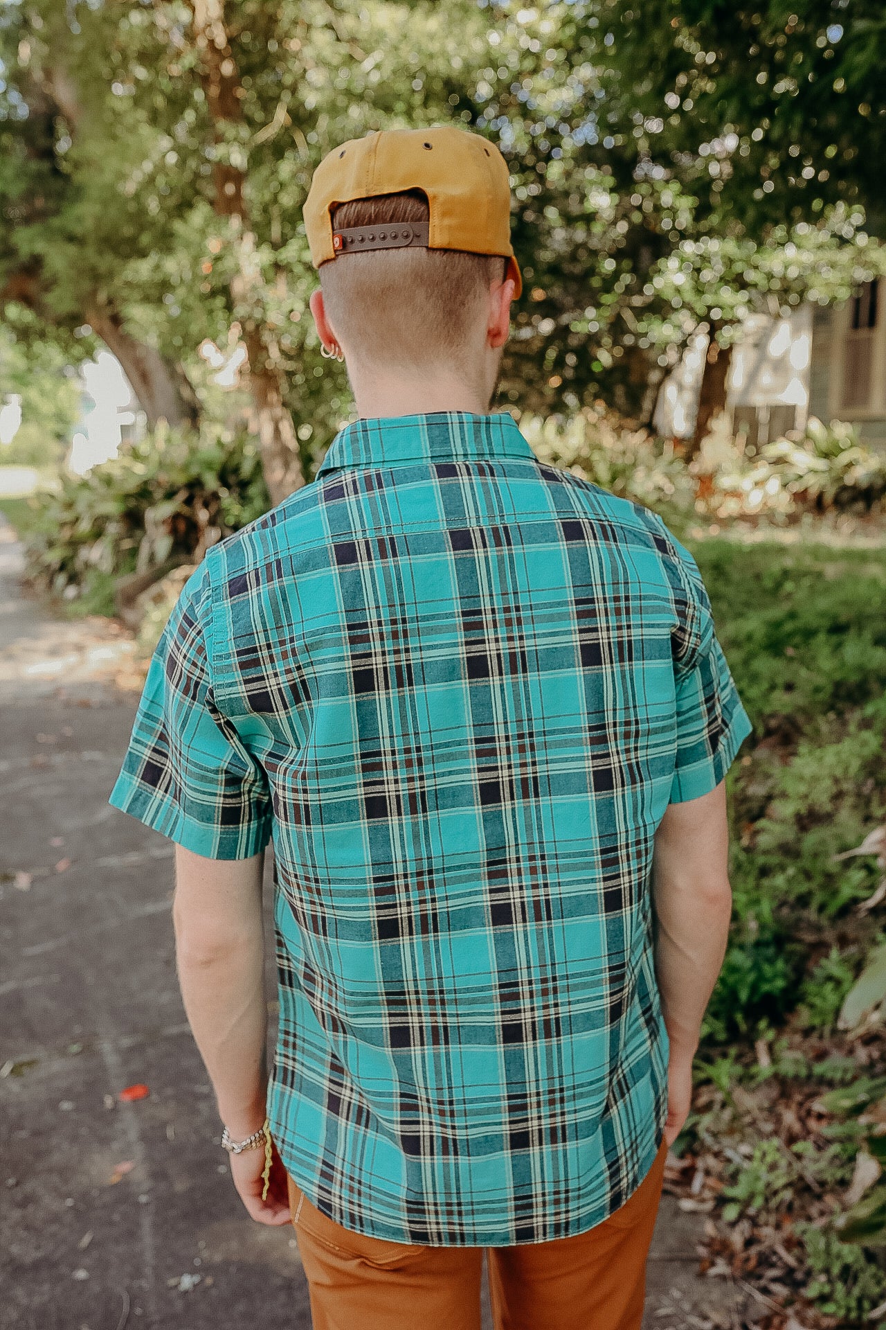 5oz Selvedge Madras Check Short Sleeve Work Shirt - Green (IHSH-360)