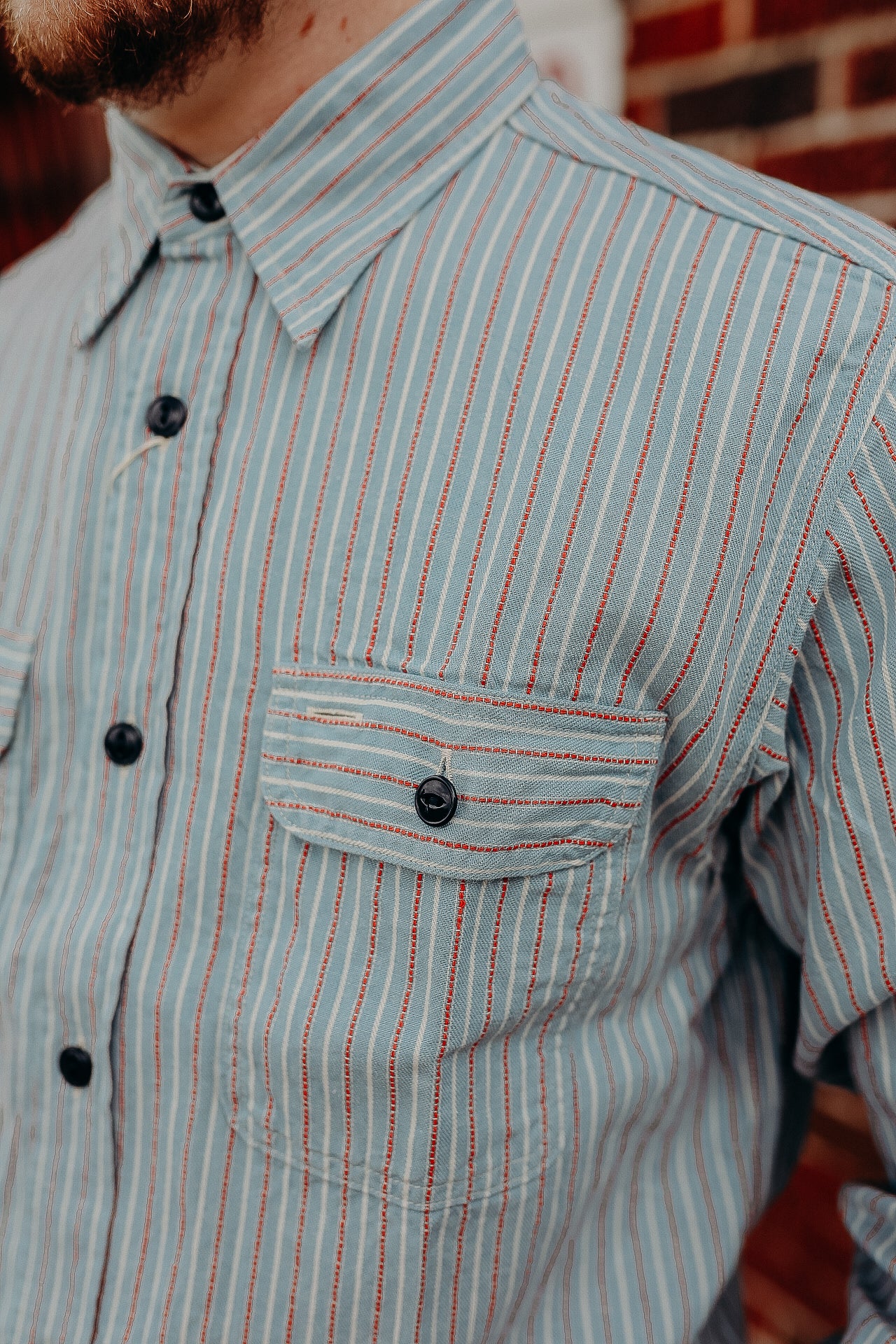 Long Sleeve Work Shirt- Dobby Stripe Blue (SC29146)