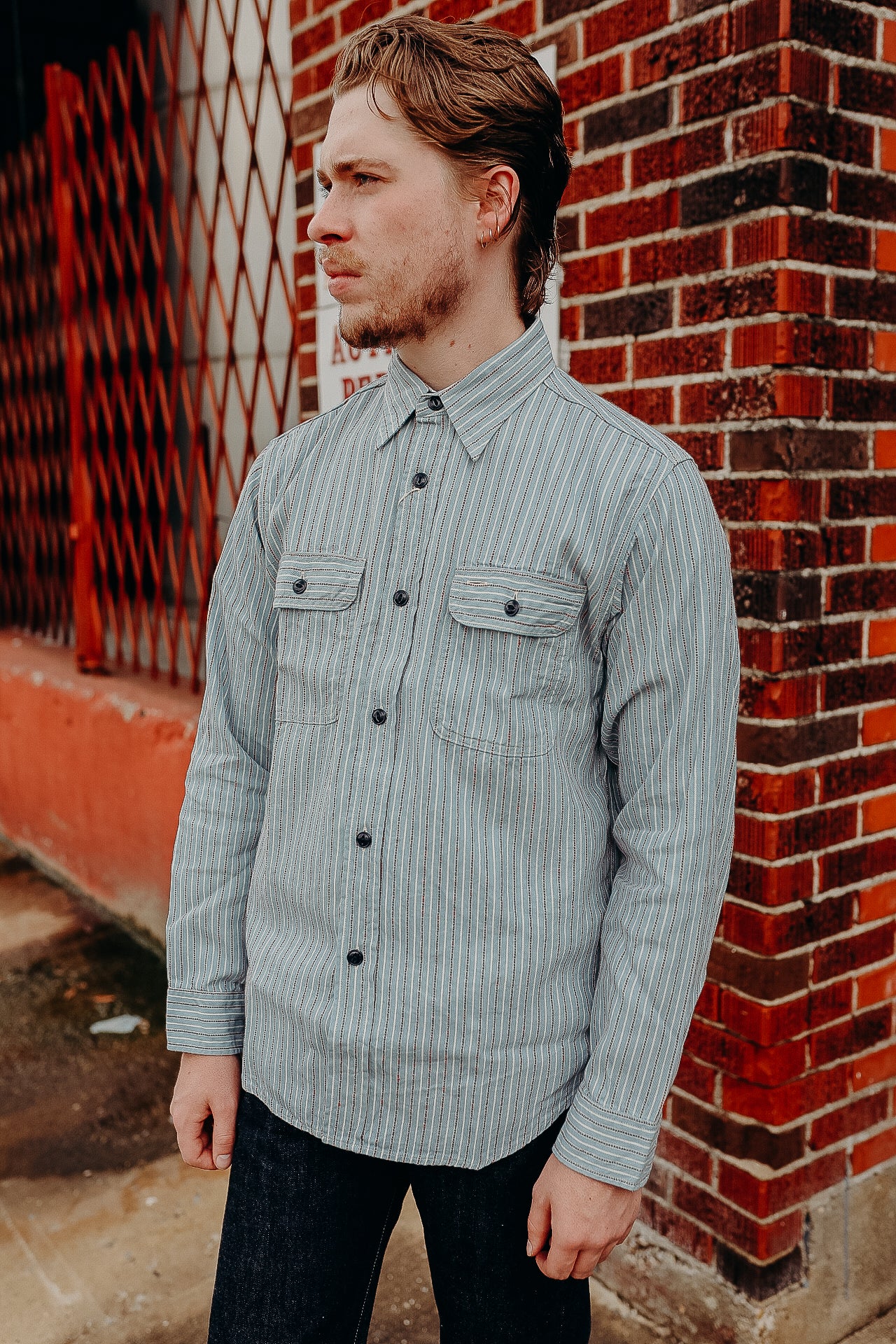 Long Sleeve Work Shirt- Dobby Stripe Blue (SC29146)