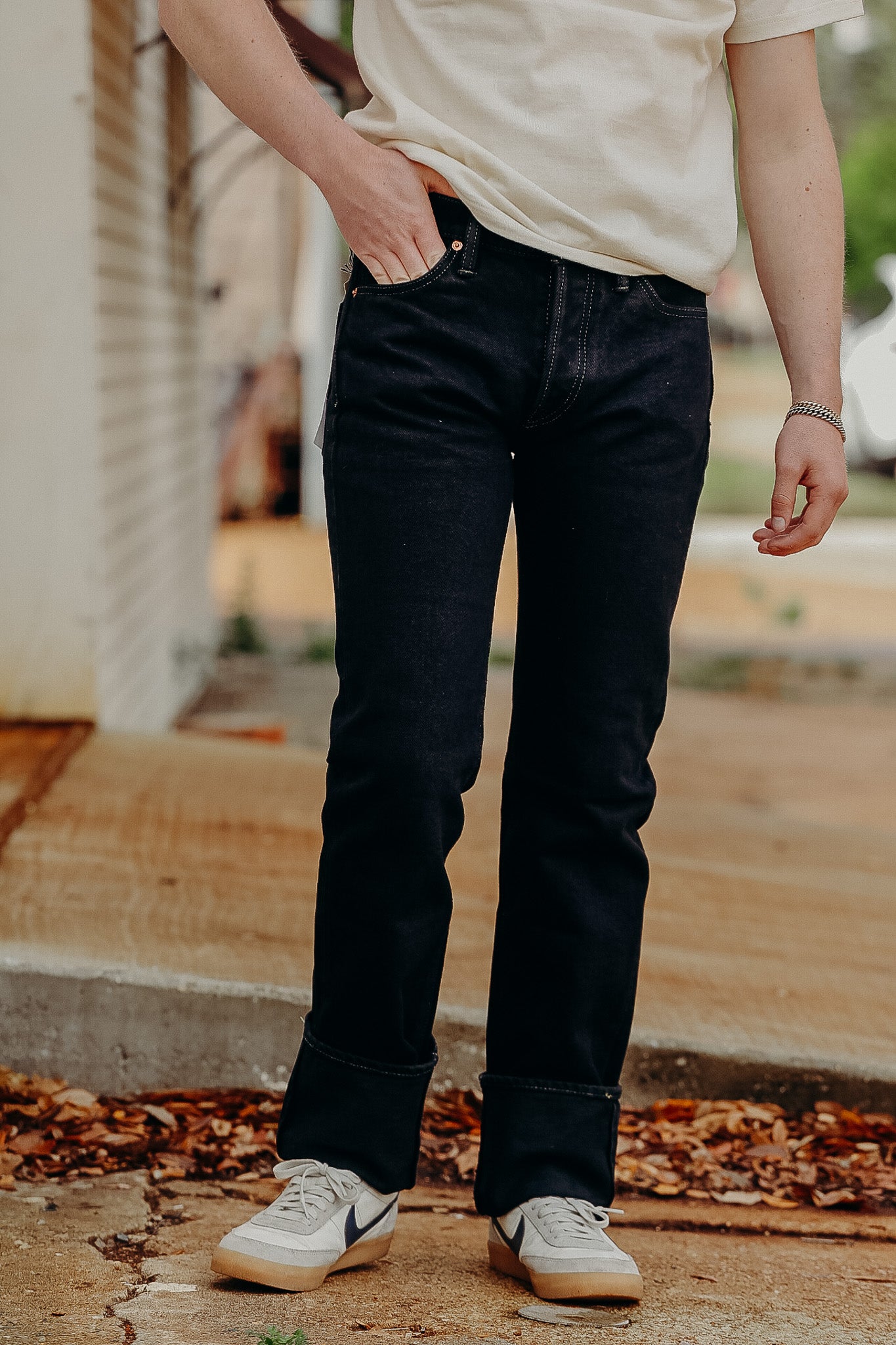 21oz Selvedge Denim Slim Straight Cut Jeans - Indigo Overdyed Black IH-666S-21od