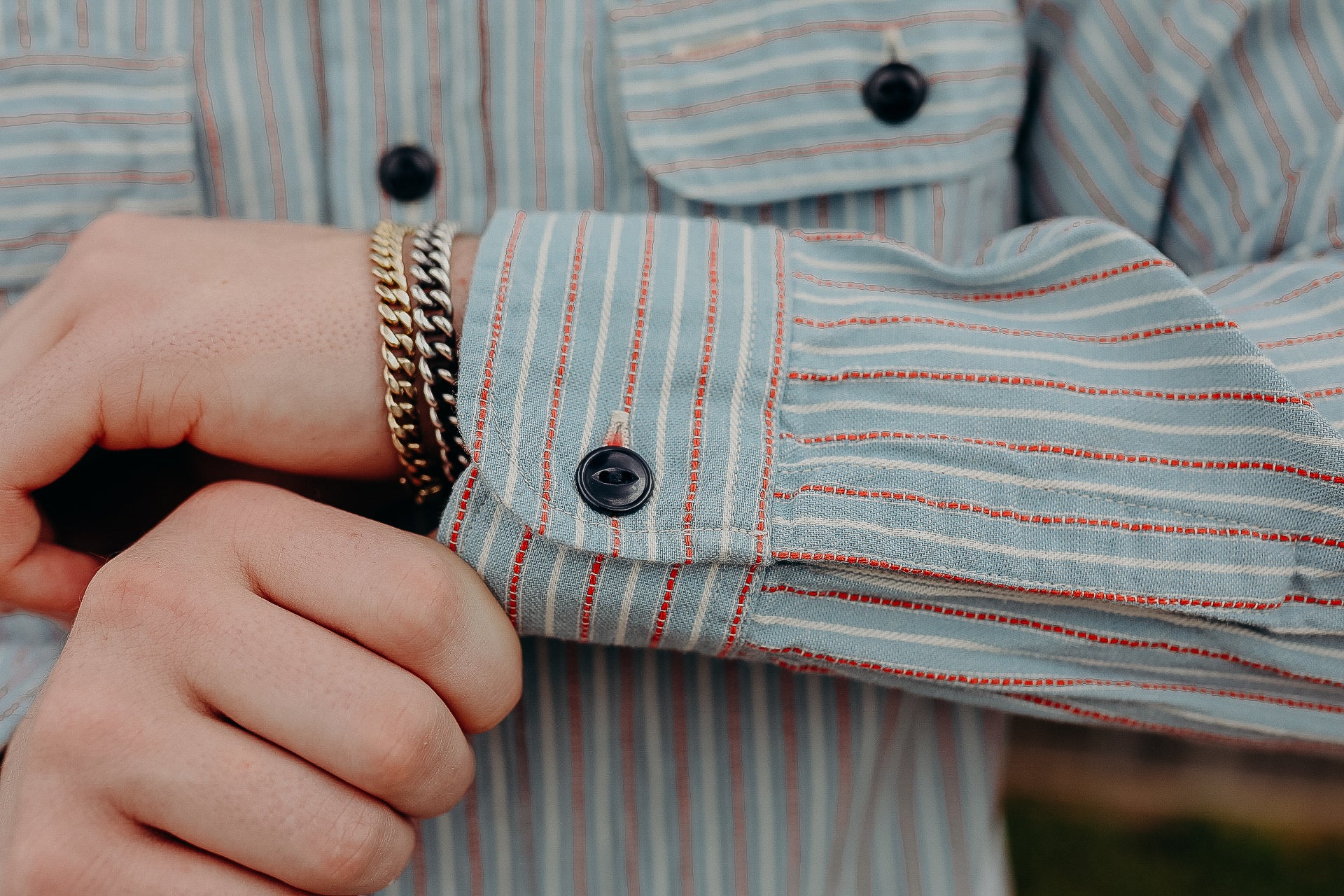 Long Sleeve Work Shirt- Dobby Stripe Blue (SC29146)