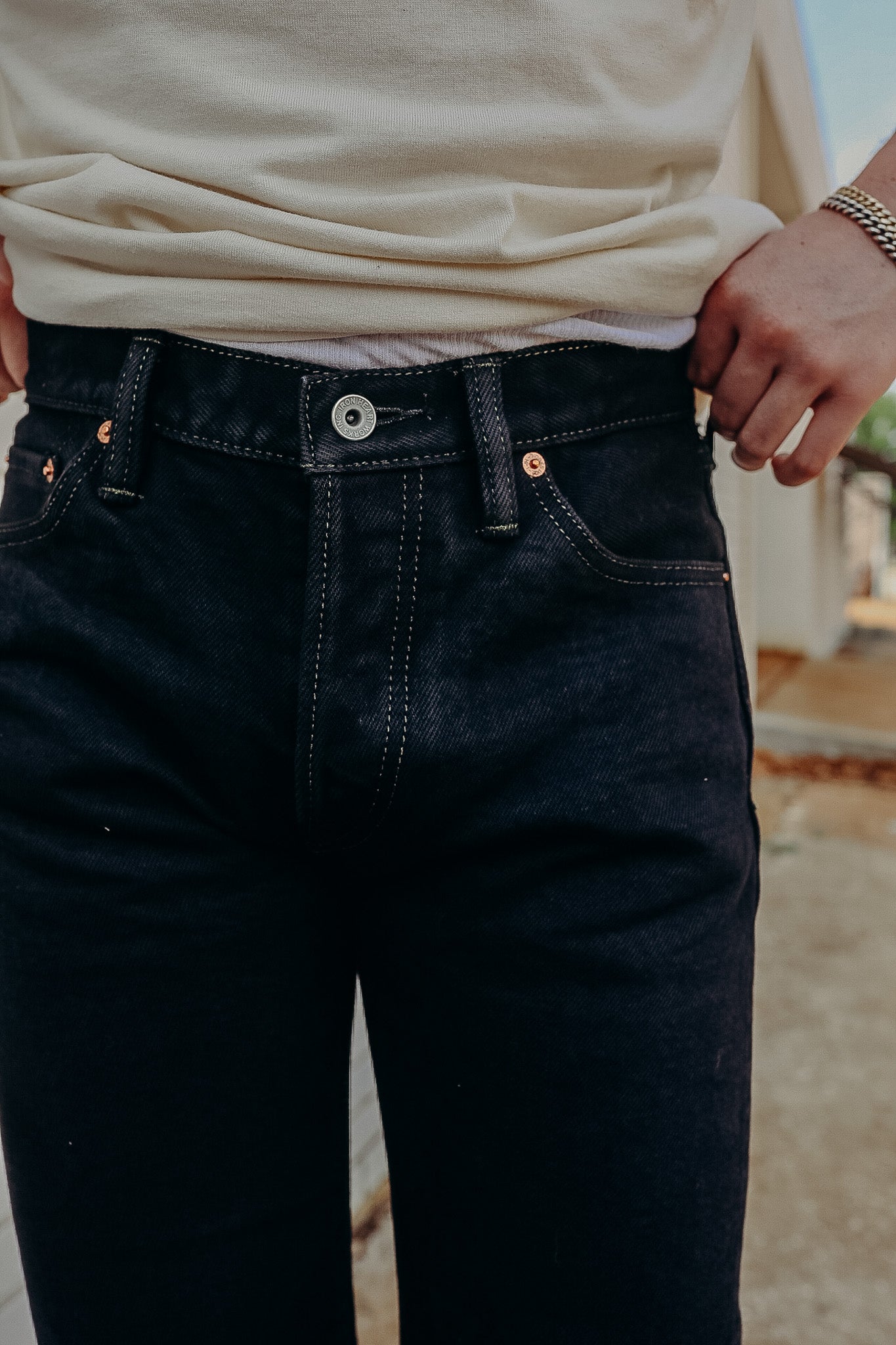 21oz Selvedge Denim Slim Straight Cut Jeans - Indigo Overdyed Black IH-666S-21od
