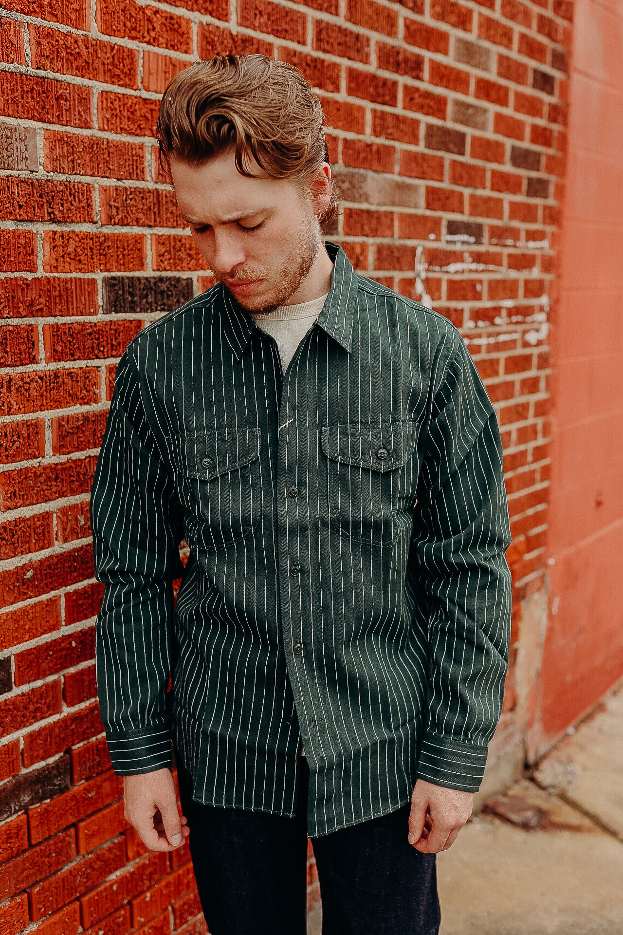 Long Sleeve Work Shirt- Coke Stripe Green (SC28652) – Iron Shop