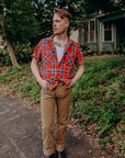 5oz Selvedge Madras Check Short Sleeve Work Shirt - Red