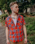 5oz Selvedge Madras Check Short Sleeve Work Shirt - Red