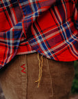 5oz Selvedge Madras Check Short Sleeve Work Shirt - Red