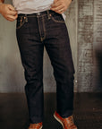 14oz 666 Broken Twill Selvedge Denim Slim Straight Cut Jeans - Indigo