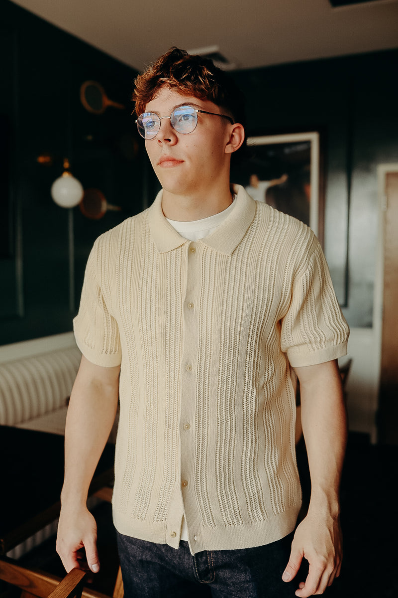 ニット・セーター IONSEOUL Grain Ringer Short Sleeve Knit (3color) JE1211 PILOT KNIT SHIRT – O. STUDIO DESIGN