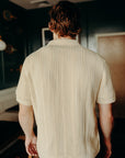 Short Sleeve Knit Shirt- Ecru Mesh Stripe