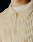 Short Sleeve Knit Shirt- Ecru Mesh Stripe