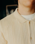 Short Sleeve Knit Shirt- Ecru Mesh Stripe