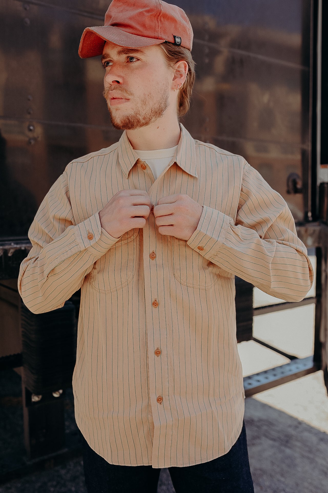 Long Sleeve Work Shirt- Coke Stripe Beige (SC28652)