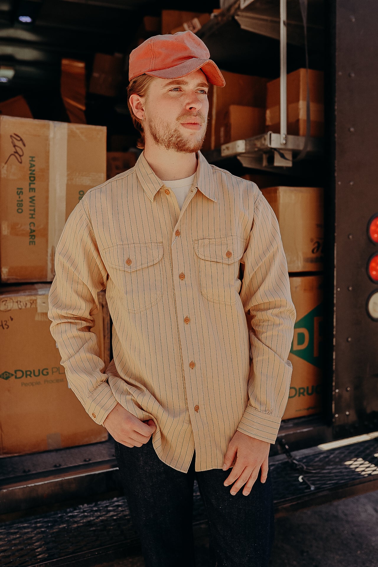 Long Sleeve Work Shirt- Coke Stripe Beige (SC28652)
