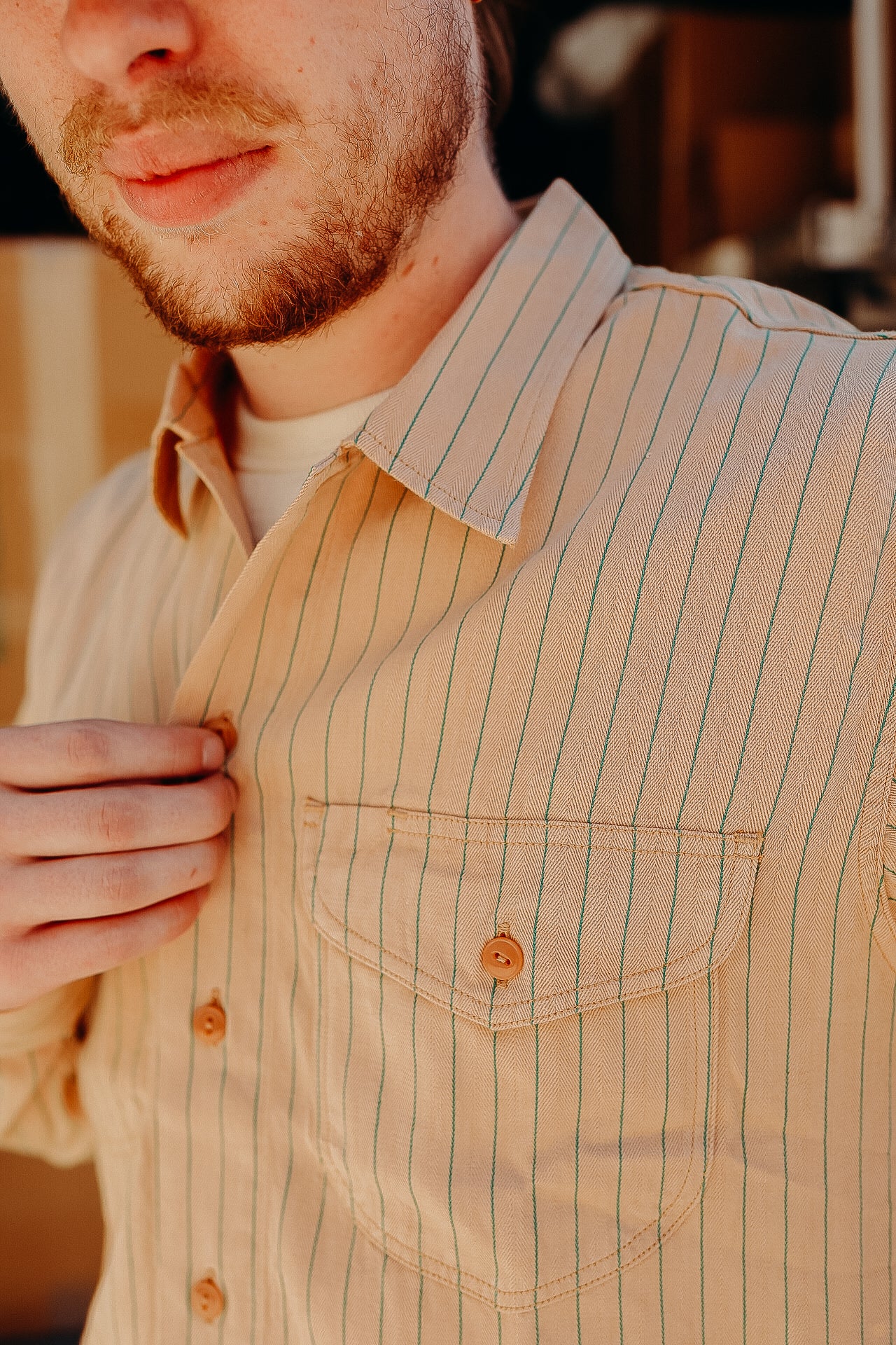 Long Sleeve Work Shirt- Coke Stripe Beige (SC28652)
