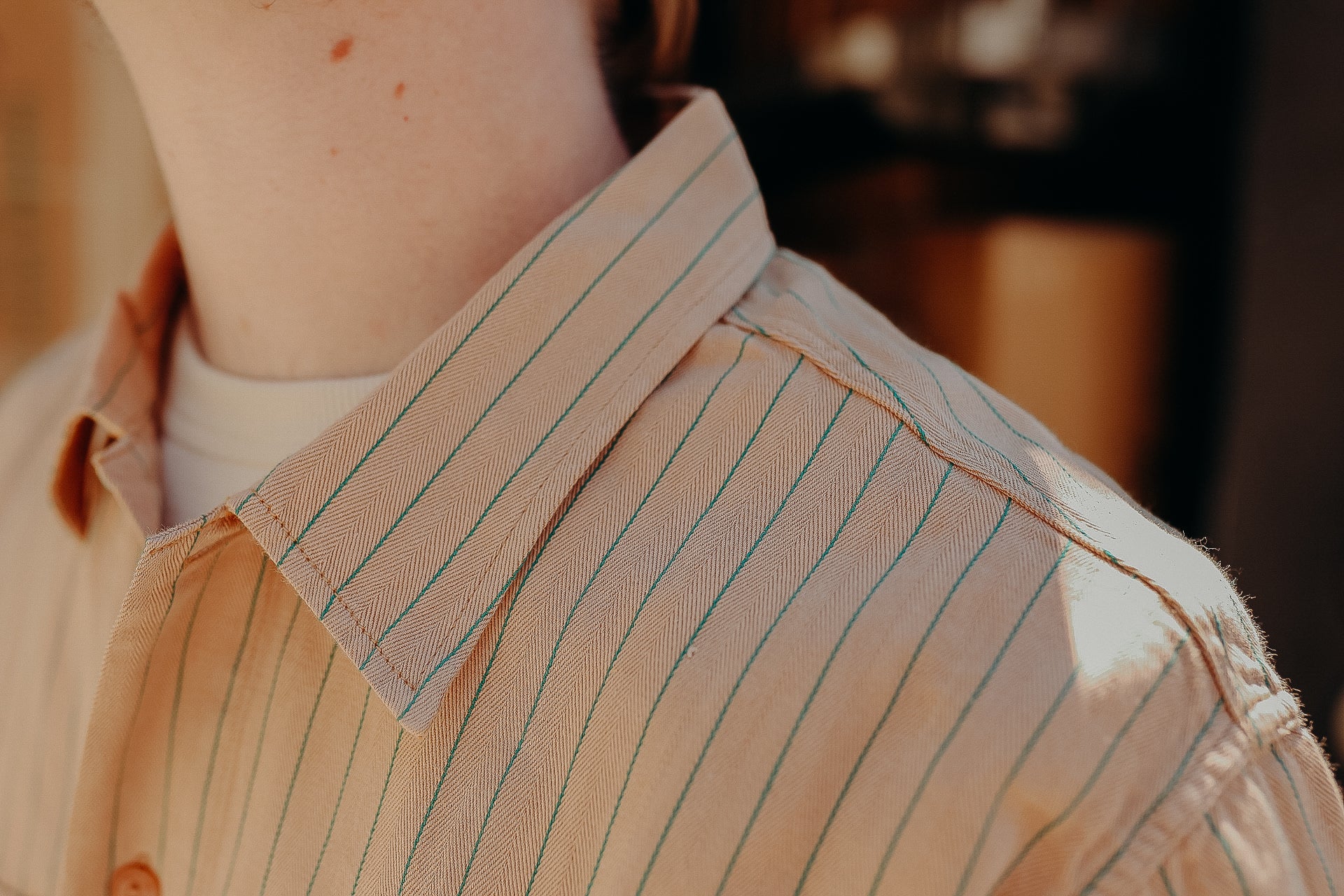 Long Sleeve Work Shirt- Coke Stripe Beige (SC28652)