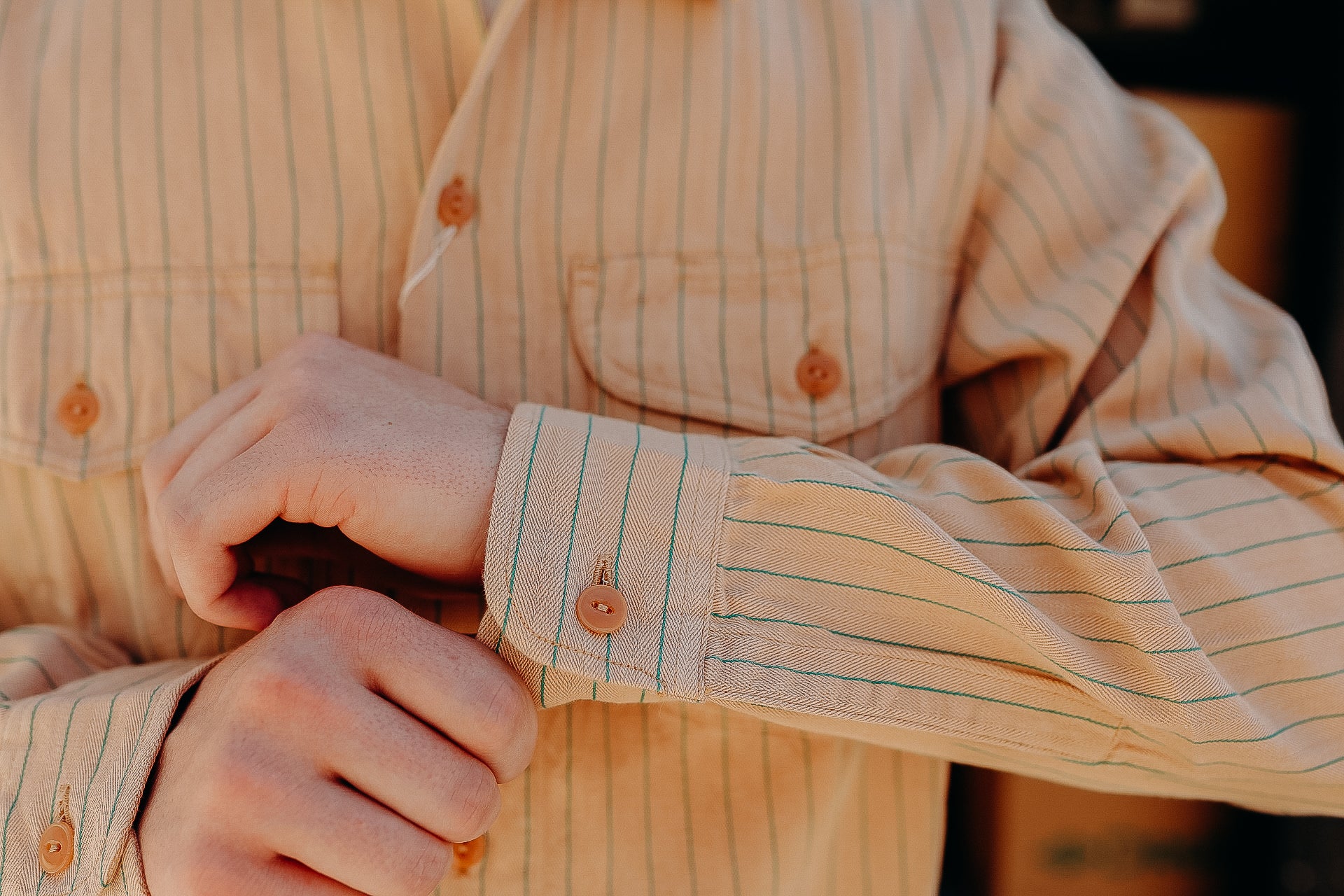 Long Sleeve Work Shirt- Coke Stripe Beige (SC28652)
