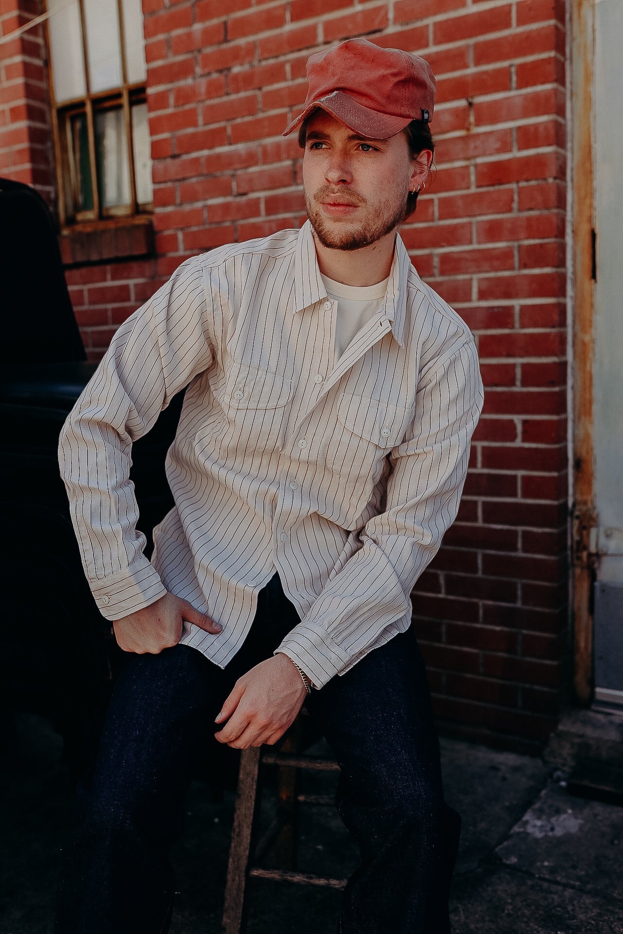 Long Sleeve Work Shirt- Coke Stripe White (SC28652)