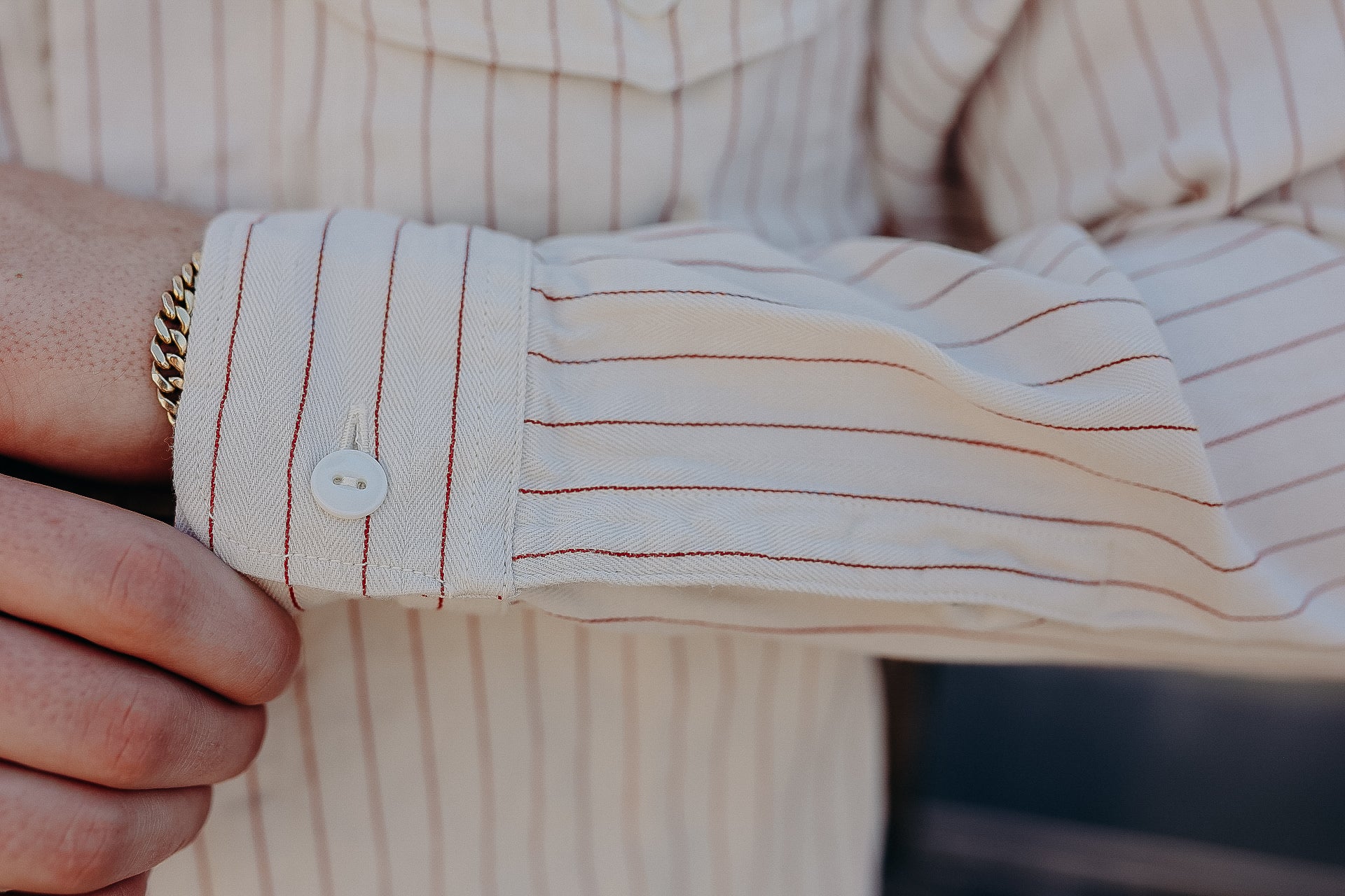 Long Sleeve Work Shirt- Coke Stripe White (SC28652)