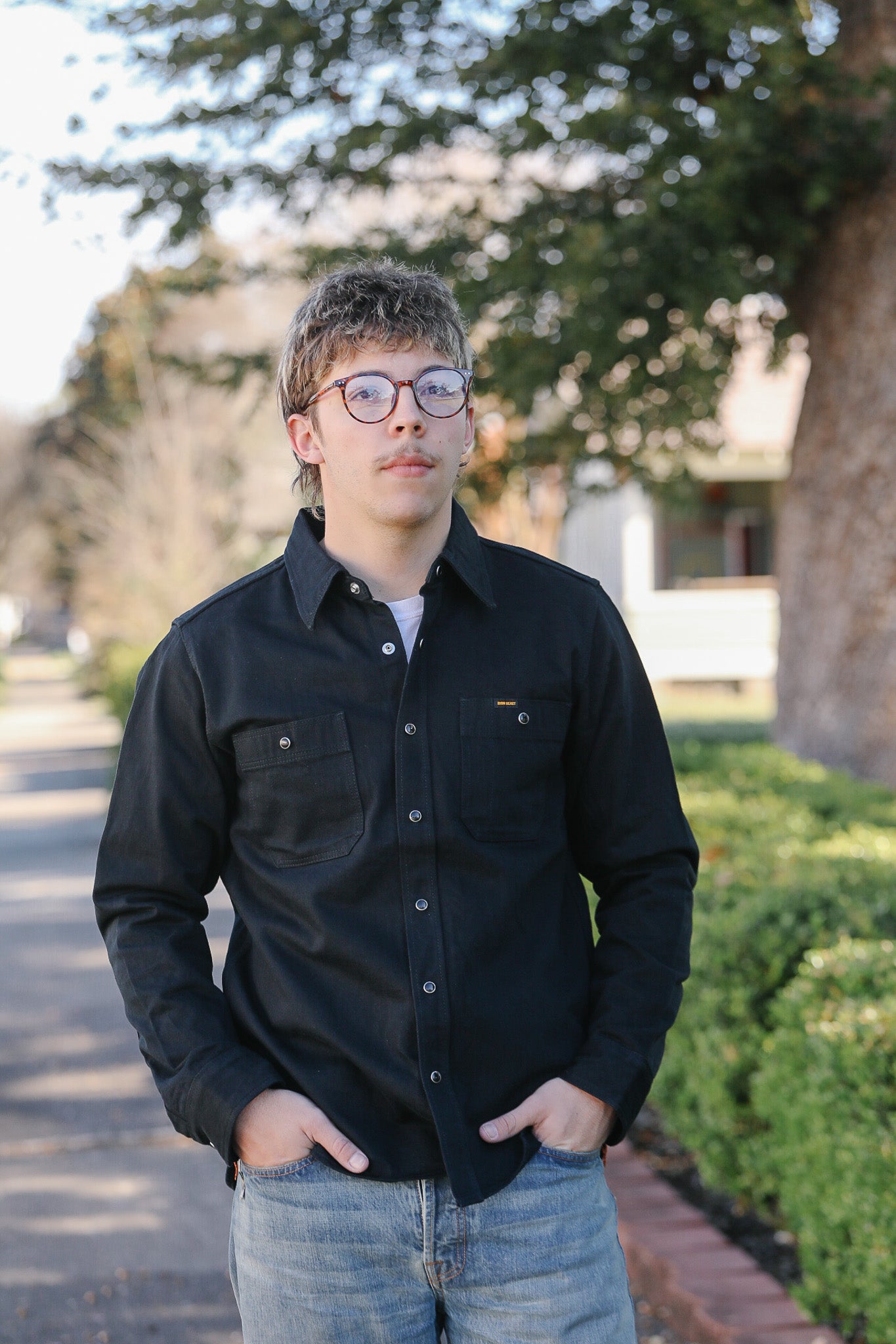 IHSH-338-BLK Iron Heart 12oz Selvedge Denim Work Shirt With Snaps