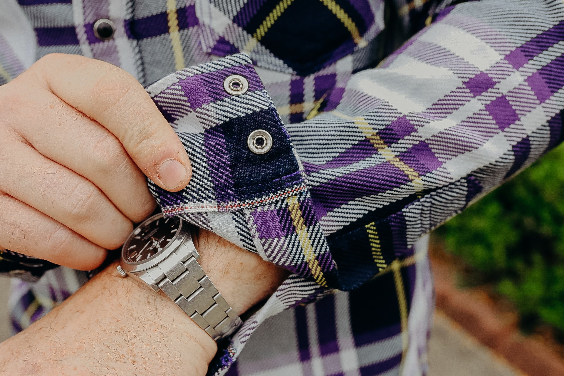 9oz Selvedge American Check Western Shirt - Purple IHSH-390-PUR