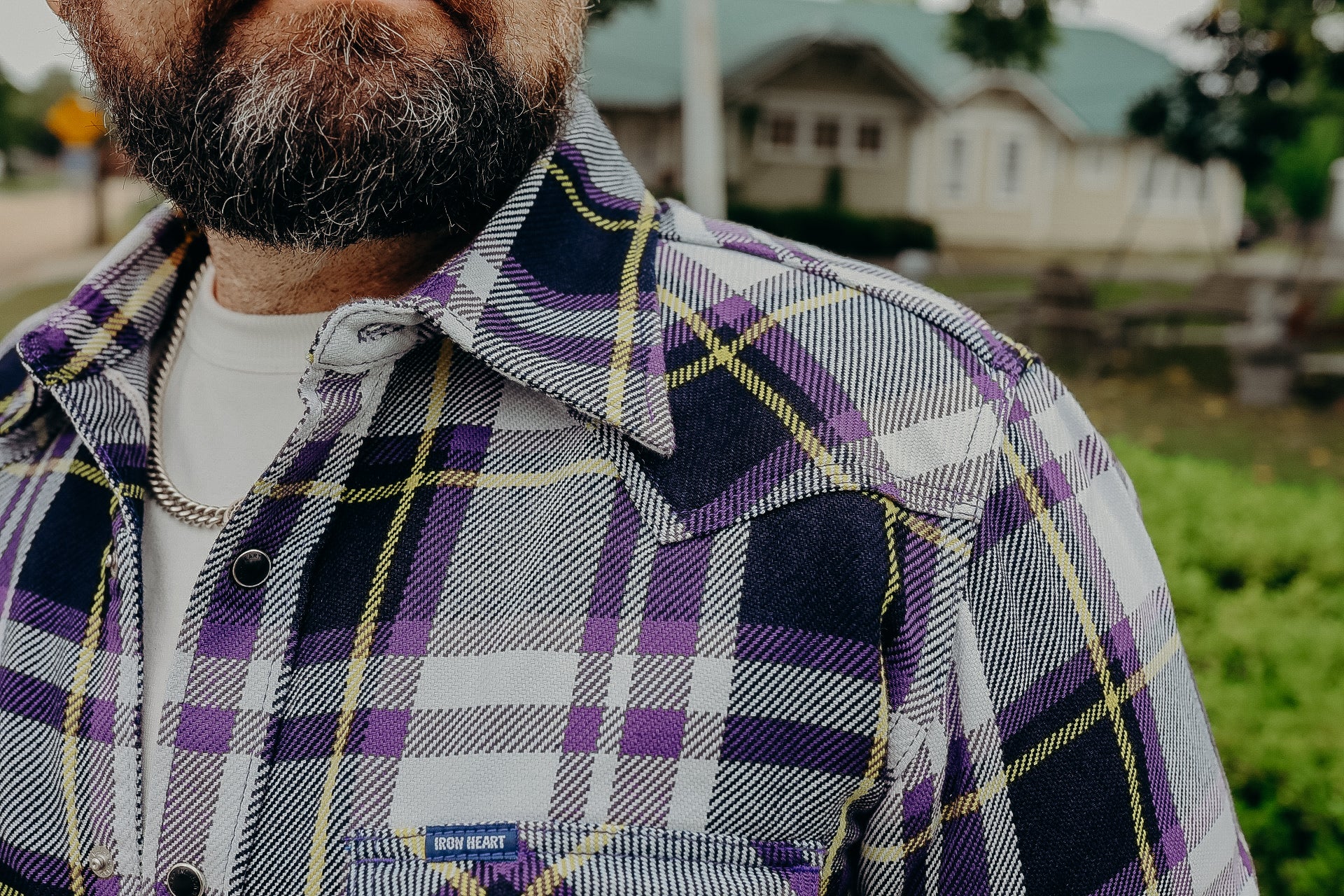 9oz Selvedge American Check Western Shirt - Purple IHSH-390-PUR